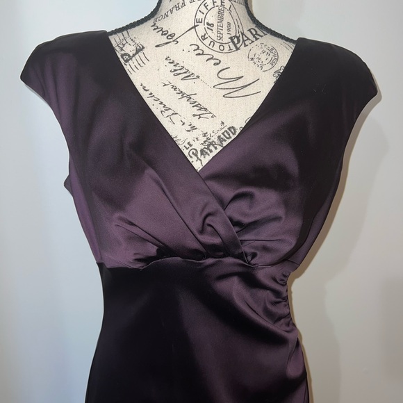 Ralph Lauren Deep Purple Satin Cocktail Dress/Ruched Waist/Size 6 - Picture 2 of 14